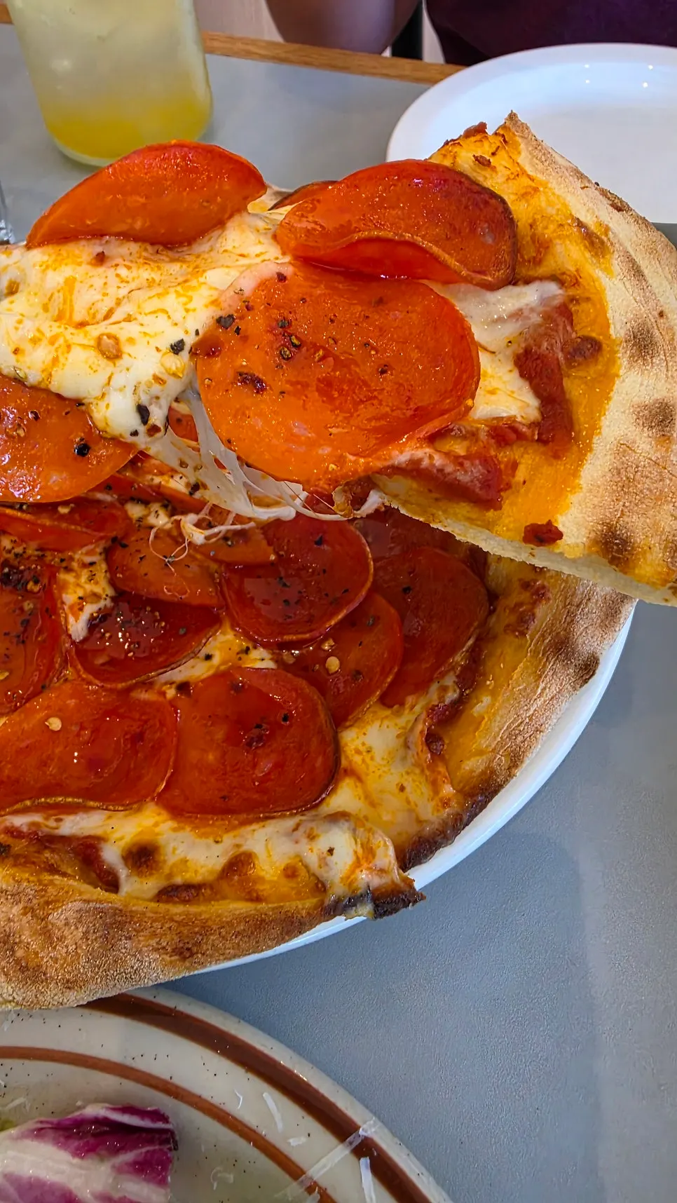 Pizza piled high with pepperoni