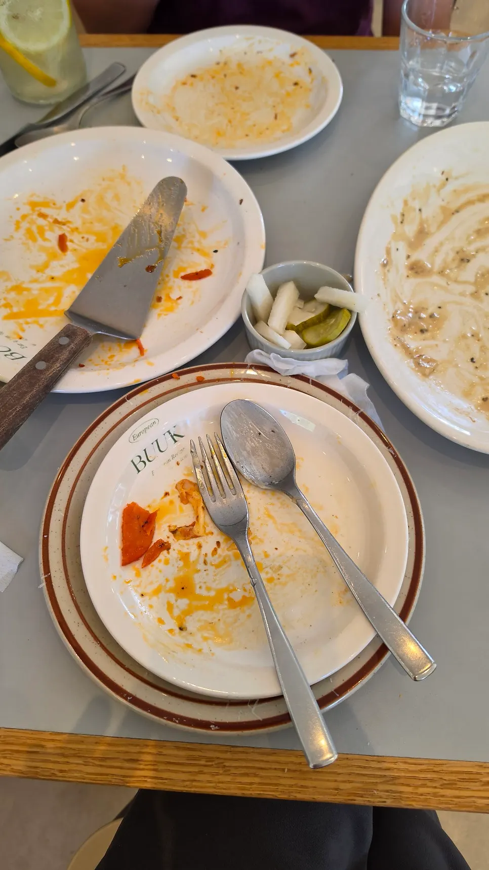 Empty plates after the meal was finished