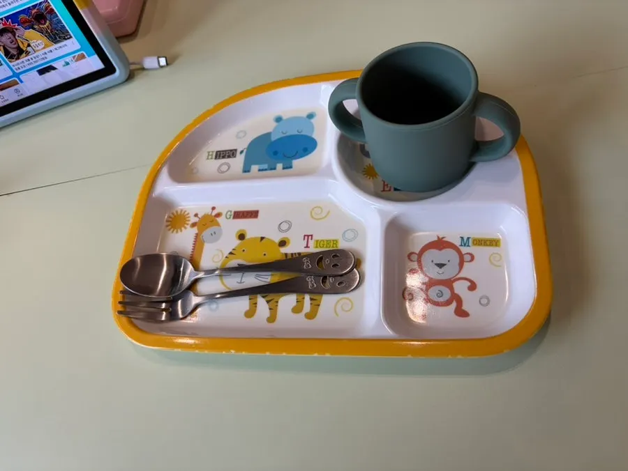 Kids' tableware provided for the youngest child