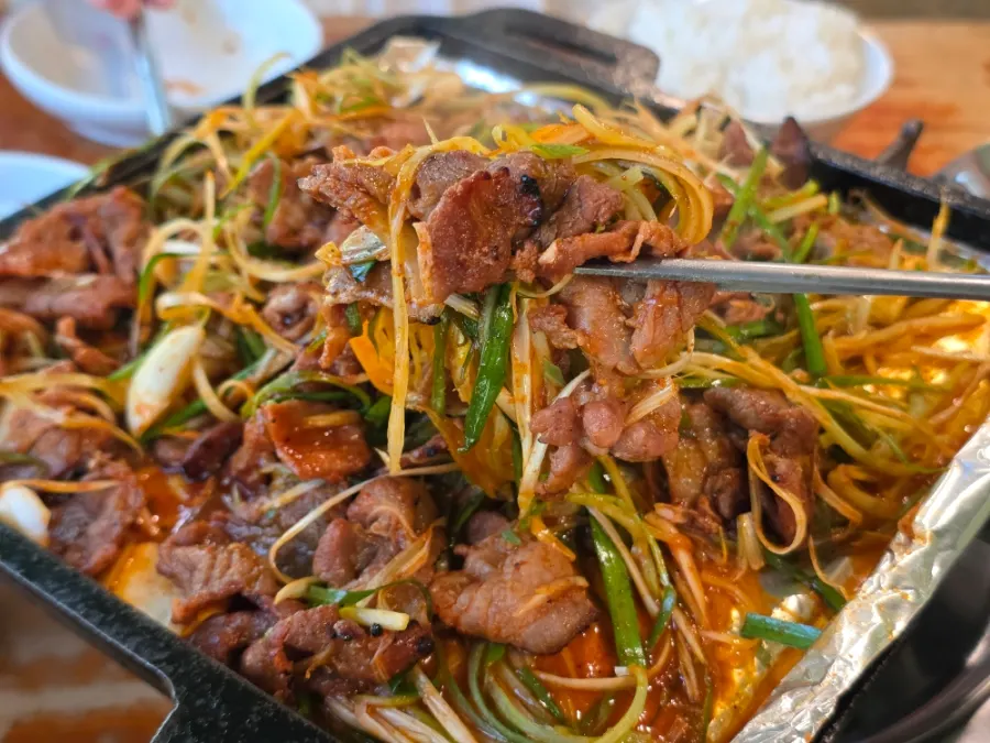 Primer plano del bulgogi con gochujang bien aderezado