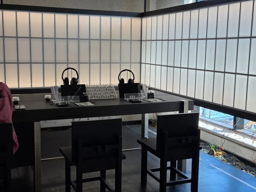 Interior of the perfume workshop decorated in neutral tones