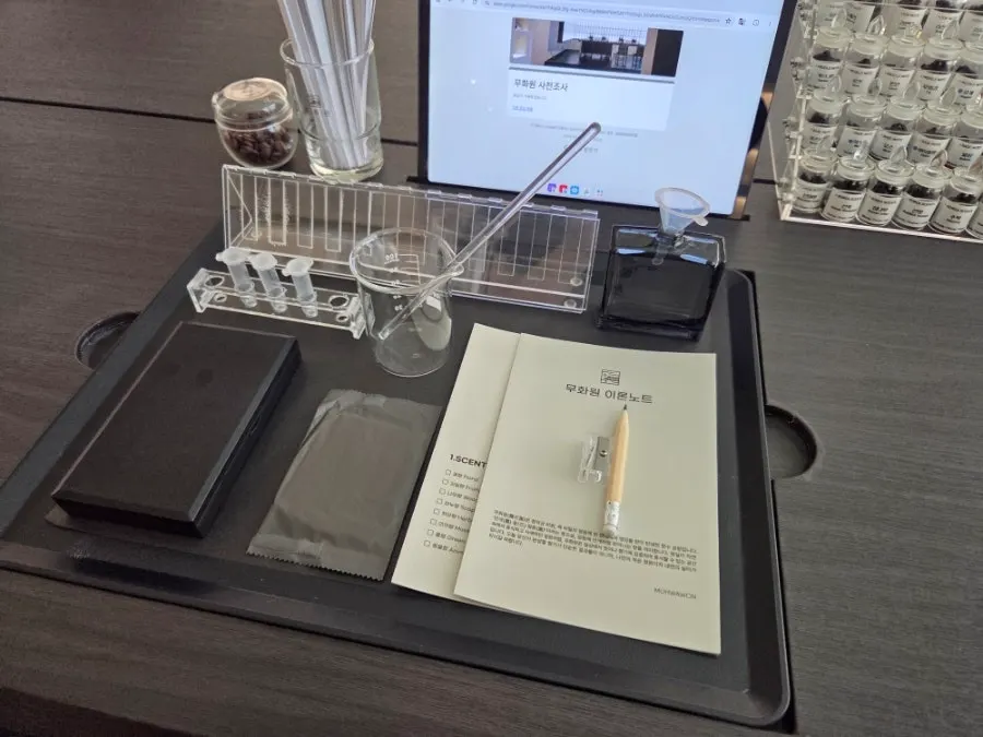 Table prepared for the perfume-making one-day class