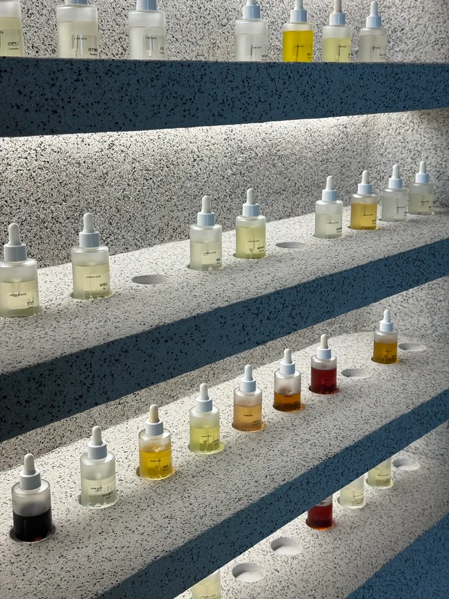 Consulting with the perfumer while picking scents
