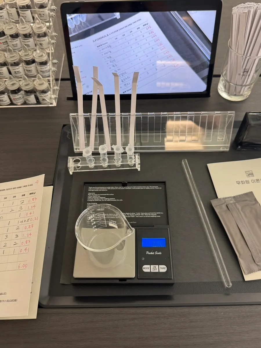 Weighing ingredients into a beaker on the scale
