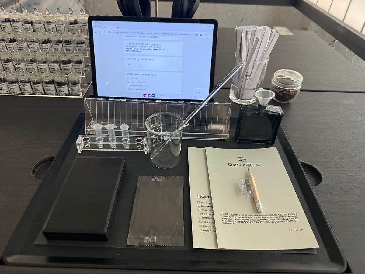 Blending table at Muhwawon Bukchon Perfume Workshop