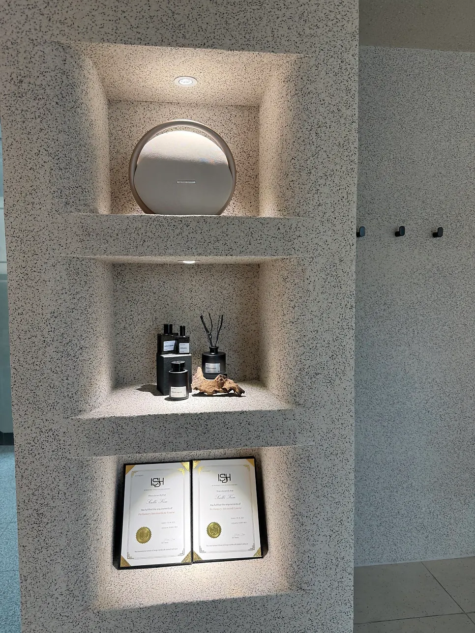 Perfume bottles and tools at Muhwawon Perfume Workshop