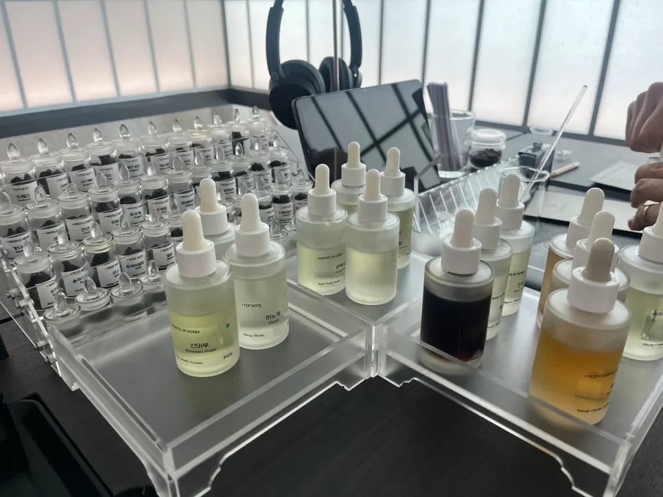 Bottles of fragrance ingredients picked out personally