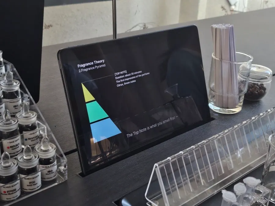 Scent-testing tools prepared for the perfume-making experience