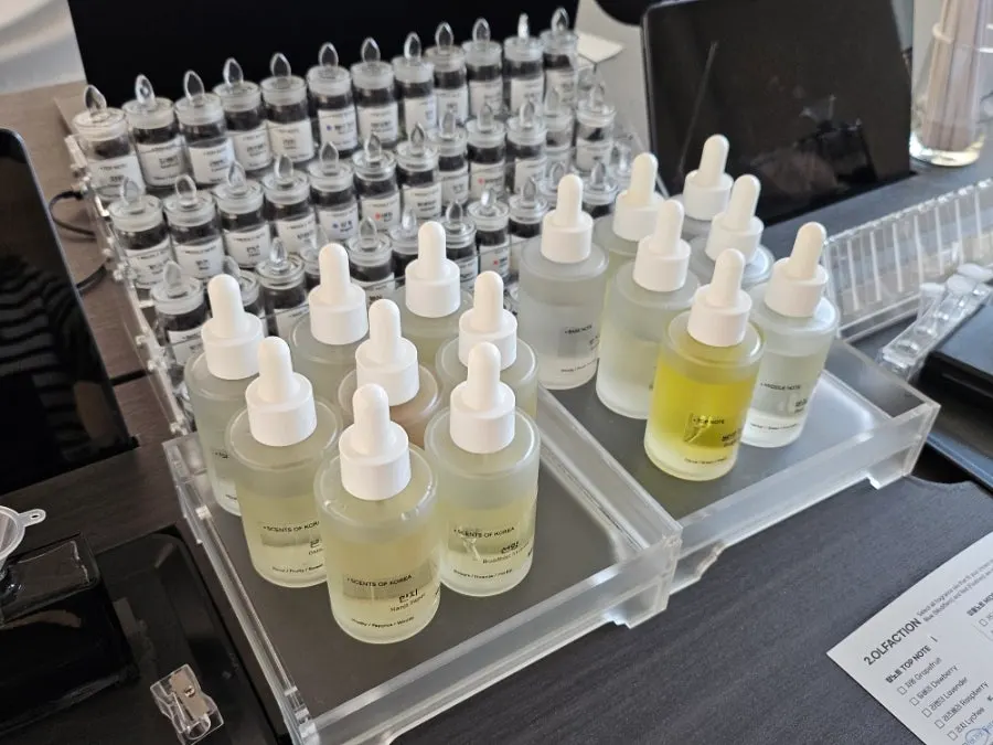 Perfume-blending process testing fragrance ratios