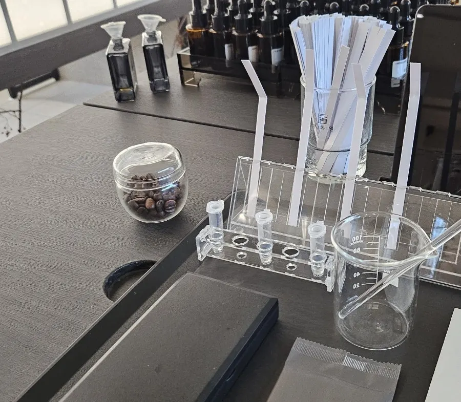 Testing a fragrance while blending it by hand