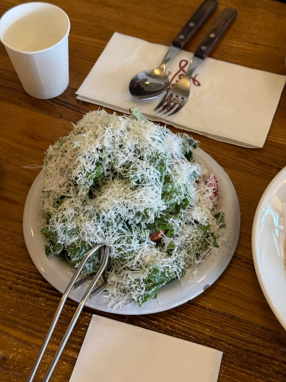 Half-and-half pizza, pasta, and Caesar salad order