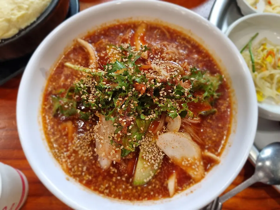 Bibim noodles served alongside the bulgogi