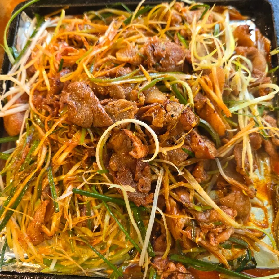 Gochujang bulgogi mixed well with scallions