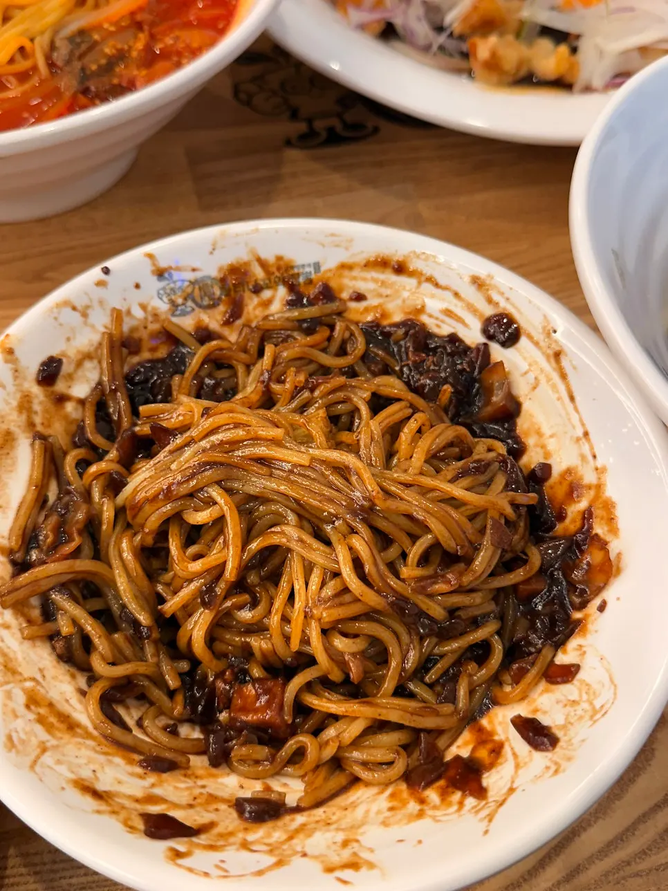 Kids' jjajangmyeon split onto small plates
