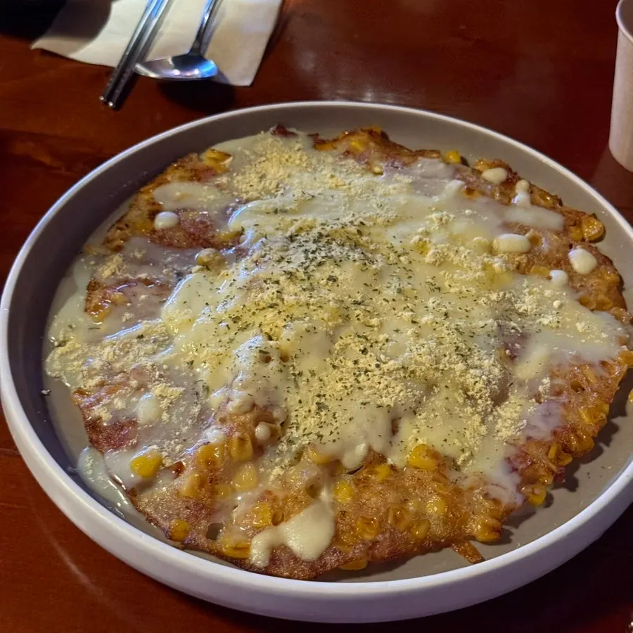 Corn cheese pancake served alongside the gopdoritang