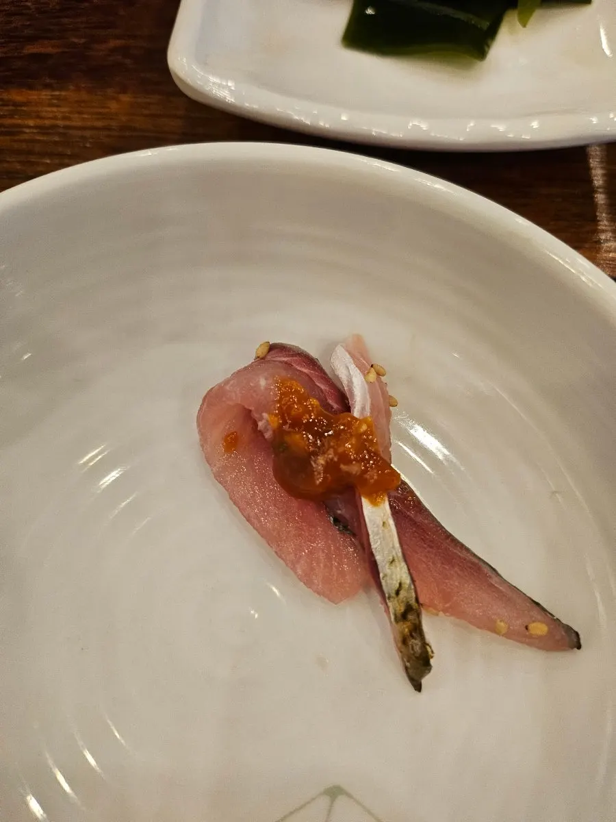 A plate of seasonal autumn gizzard shad sashimi