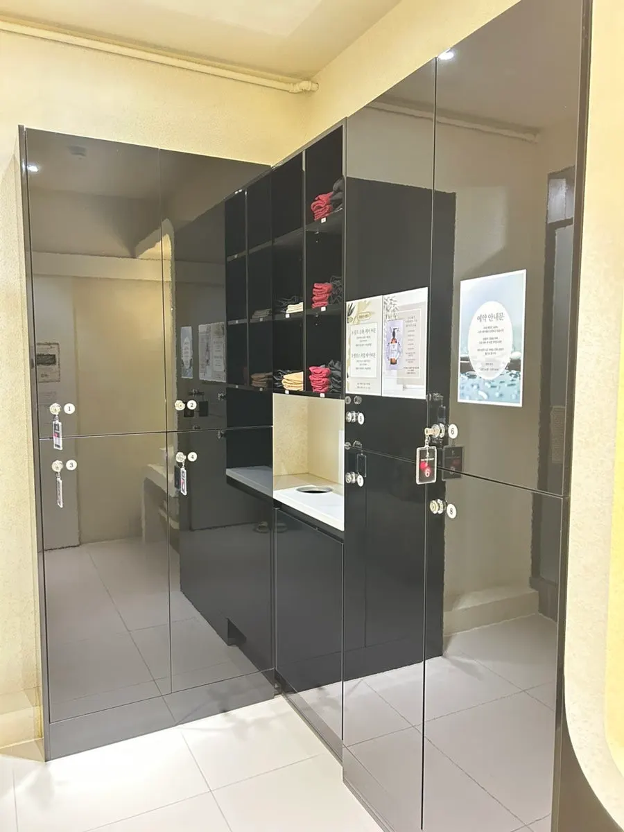Compact interior of the women's changing room