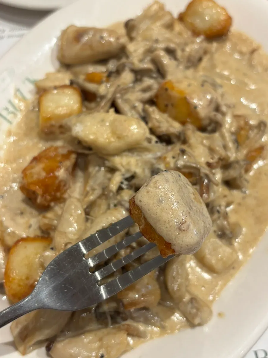 Potato gnocchi coated in thick cream sauce
