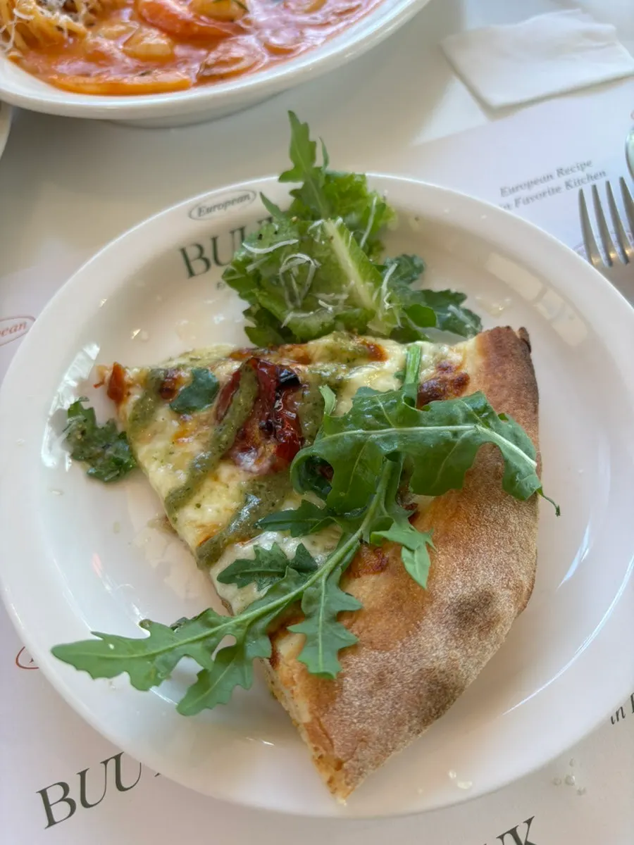 Shrimp rosé pasta and arugula basil pizza spread