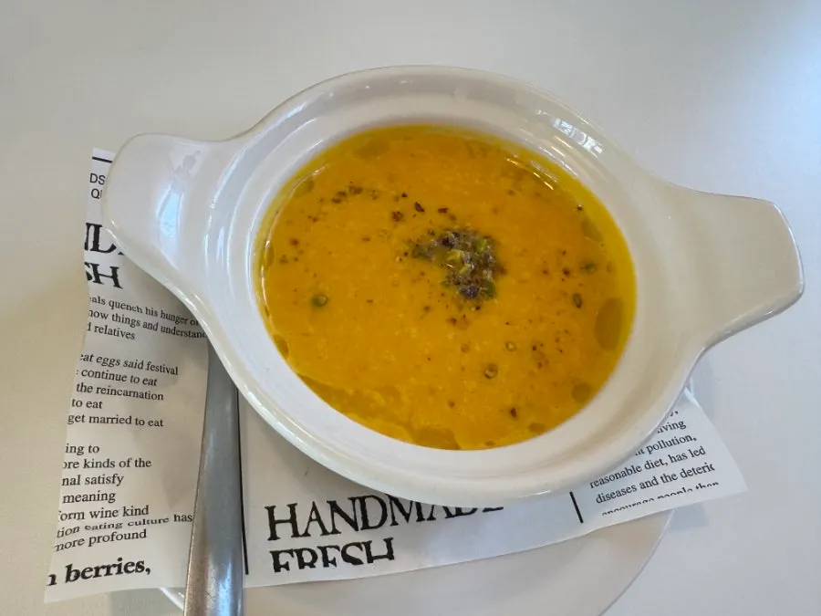 Pumpkin soup, the first dish served