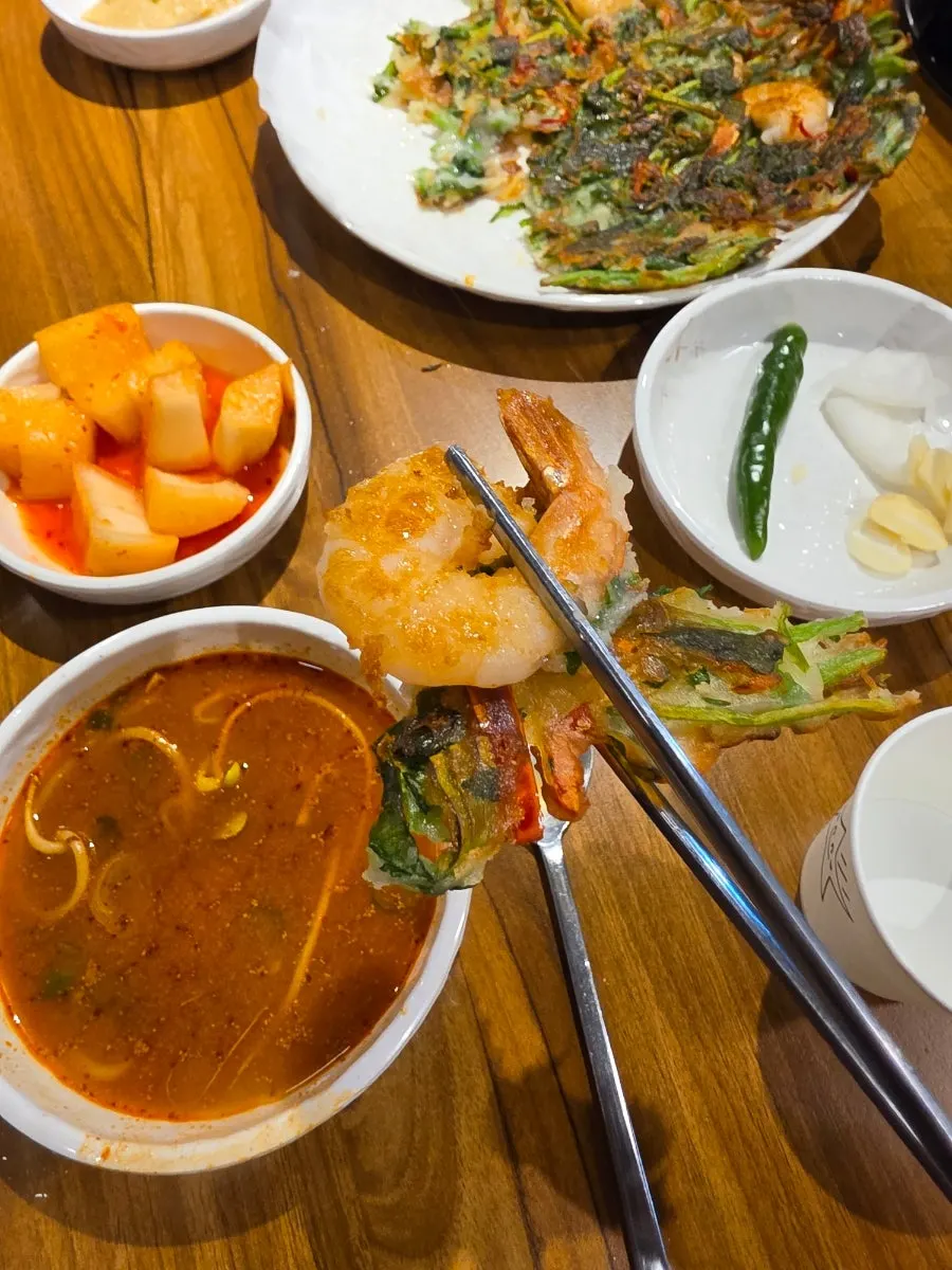 Gamjatang and pork belly set table spread