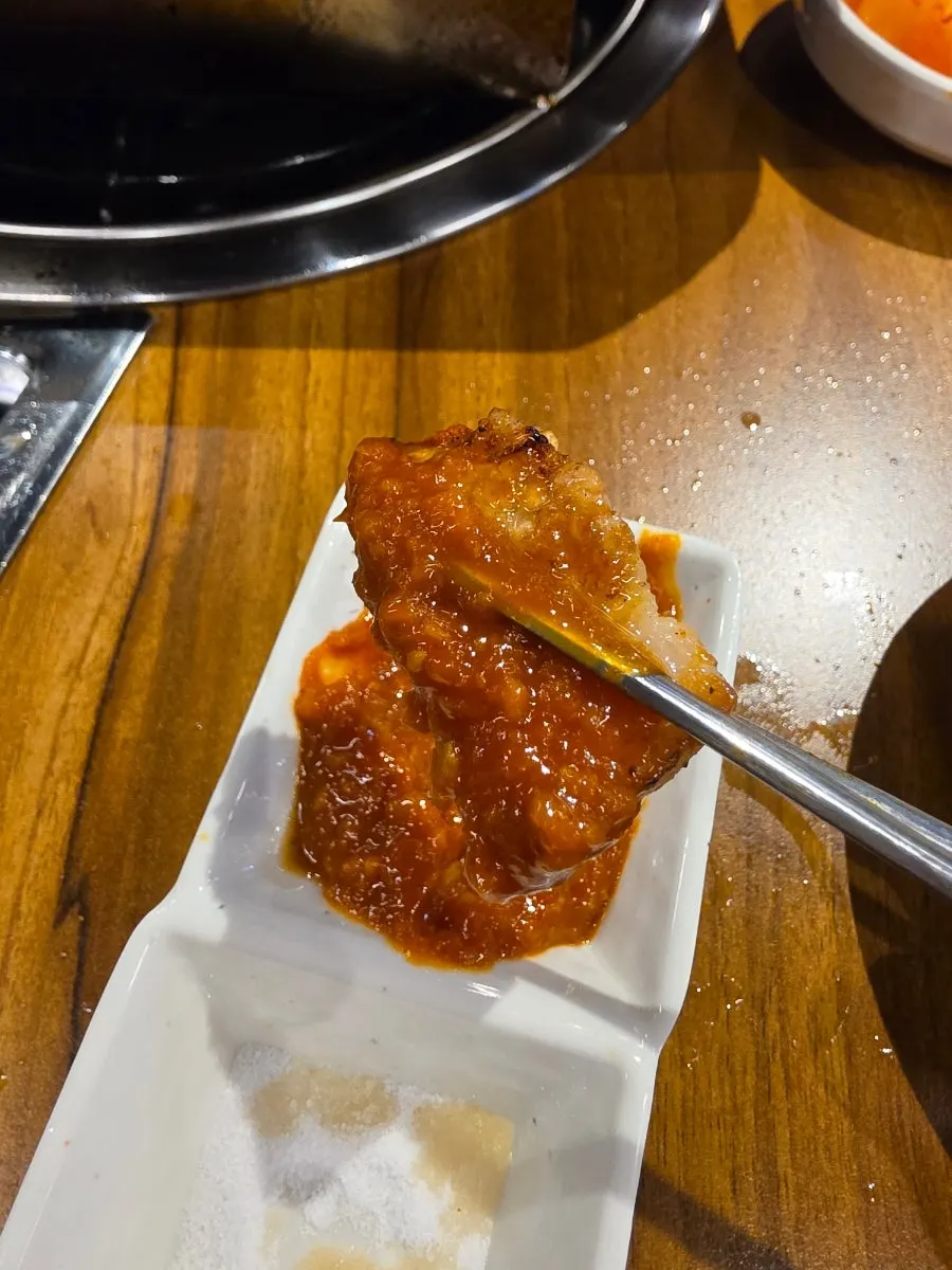 Minari shrimp pancake and pork belly dishes