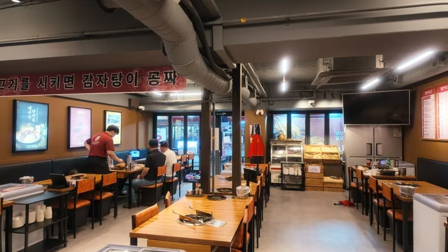 테이블이 넉넉하게 놓인 감자탕집 내부