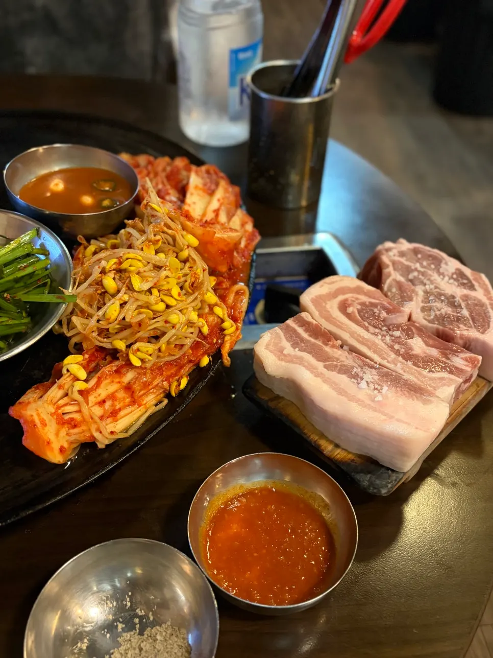Pickled onions, salt, and ssamjang sauces