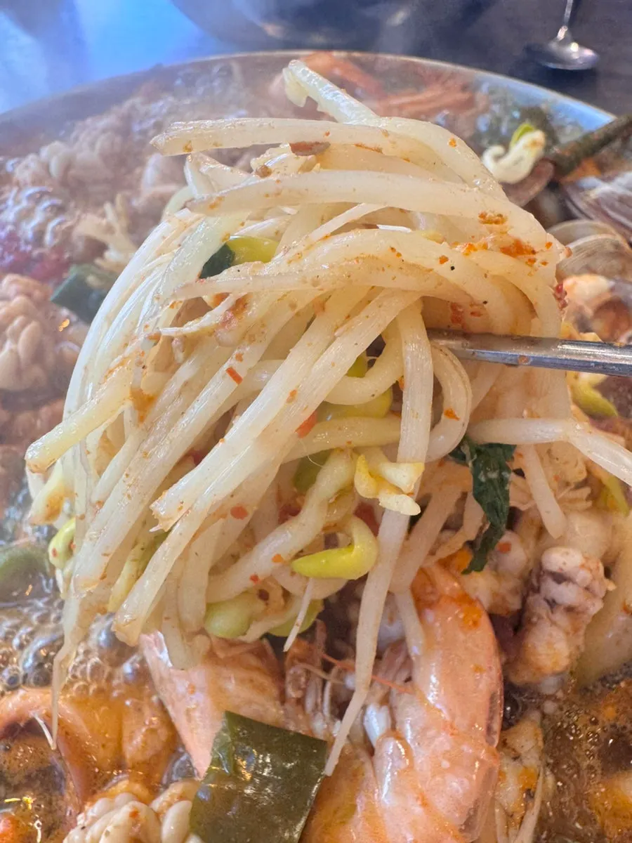 A bowl of the spicy haemultang broth