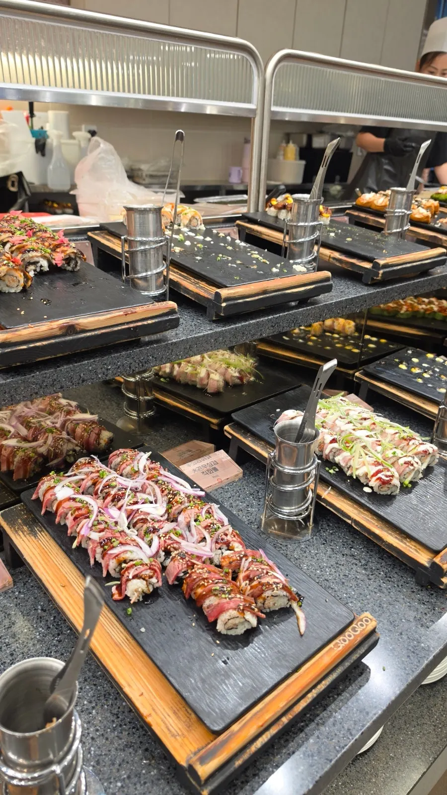 Buffet display shelf with 200-plus menu items