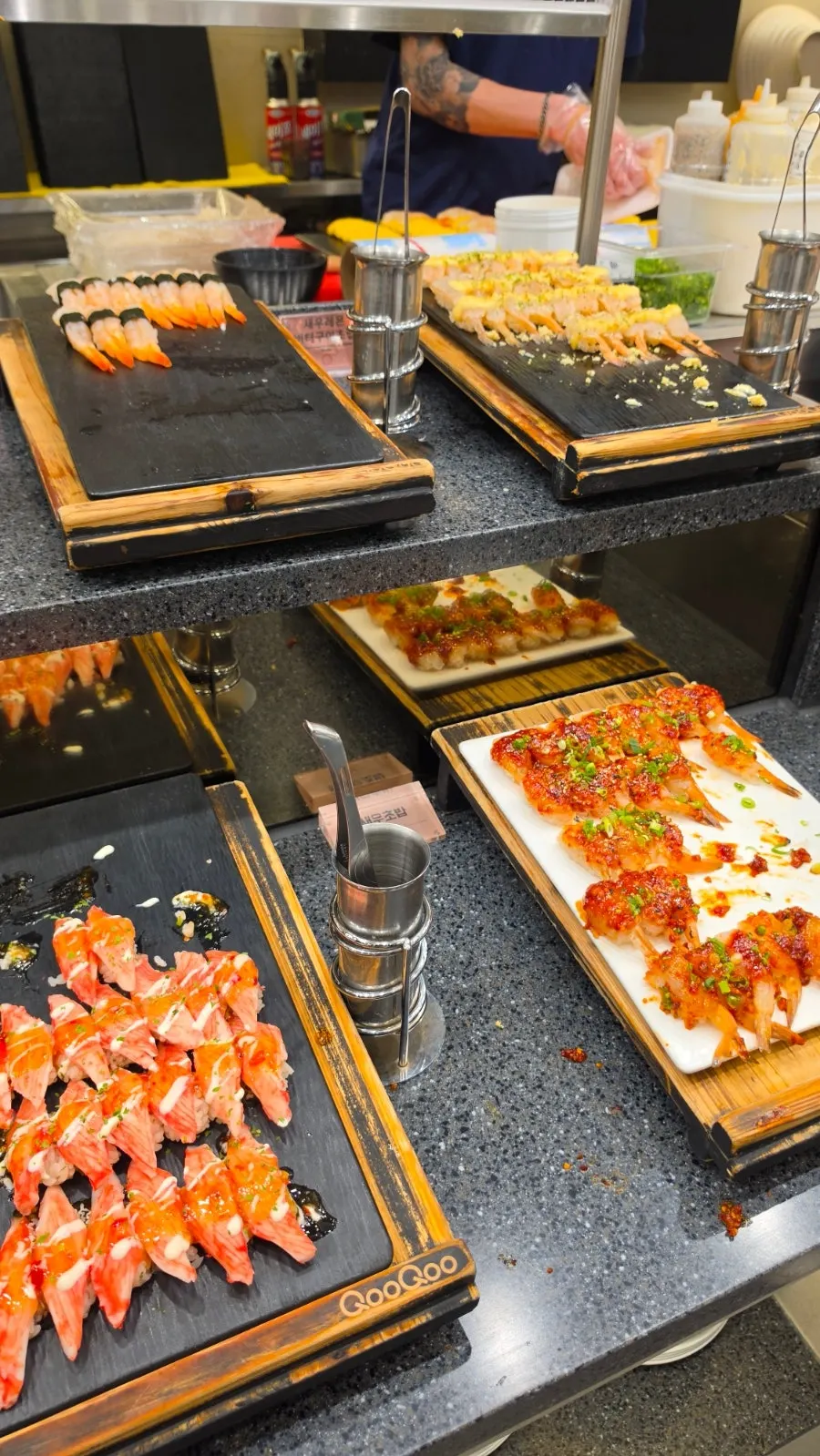 Corner with rolls and gunkan sushi