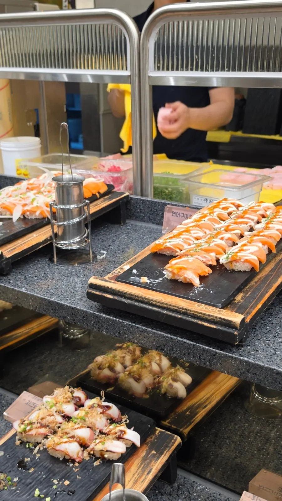 Tako wasabi and flying fish roe gunkan sushi