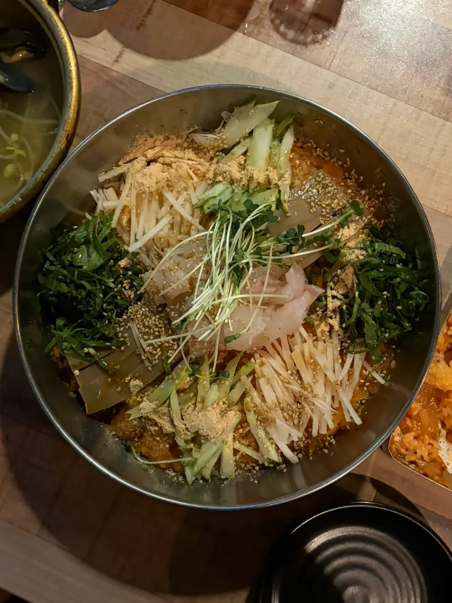 Raw fish mulhoe served first from the set at Bupyeong Pocha