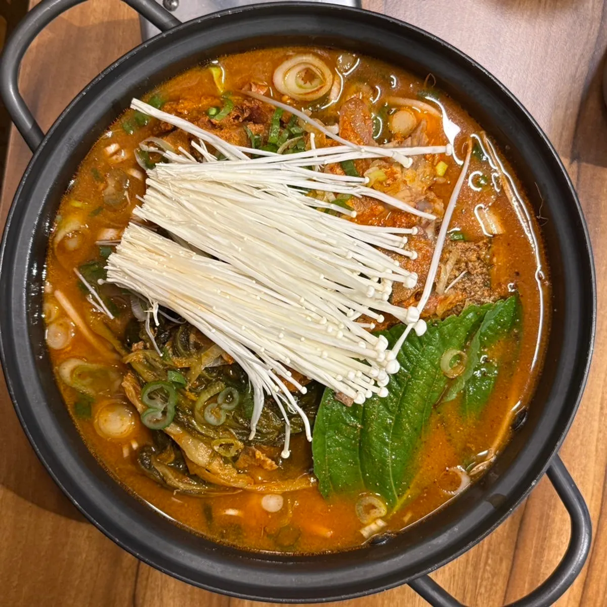 Free gamjatang served in a hot pot