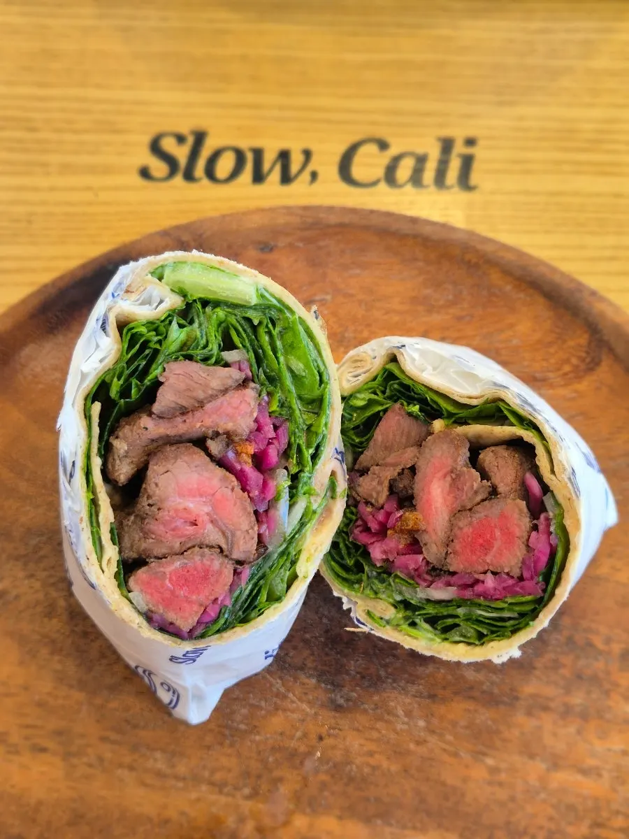 Flat-iron steak whole-wheat wrap
