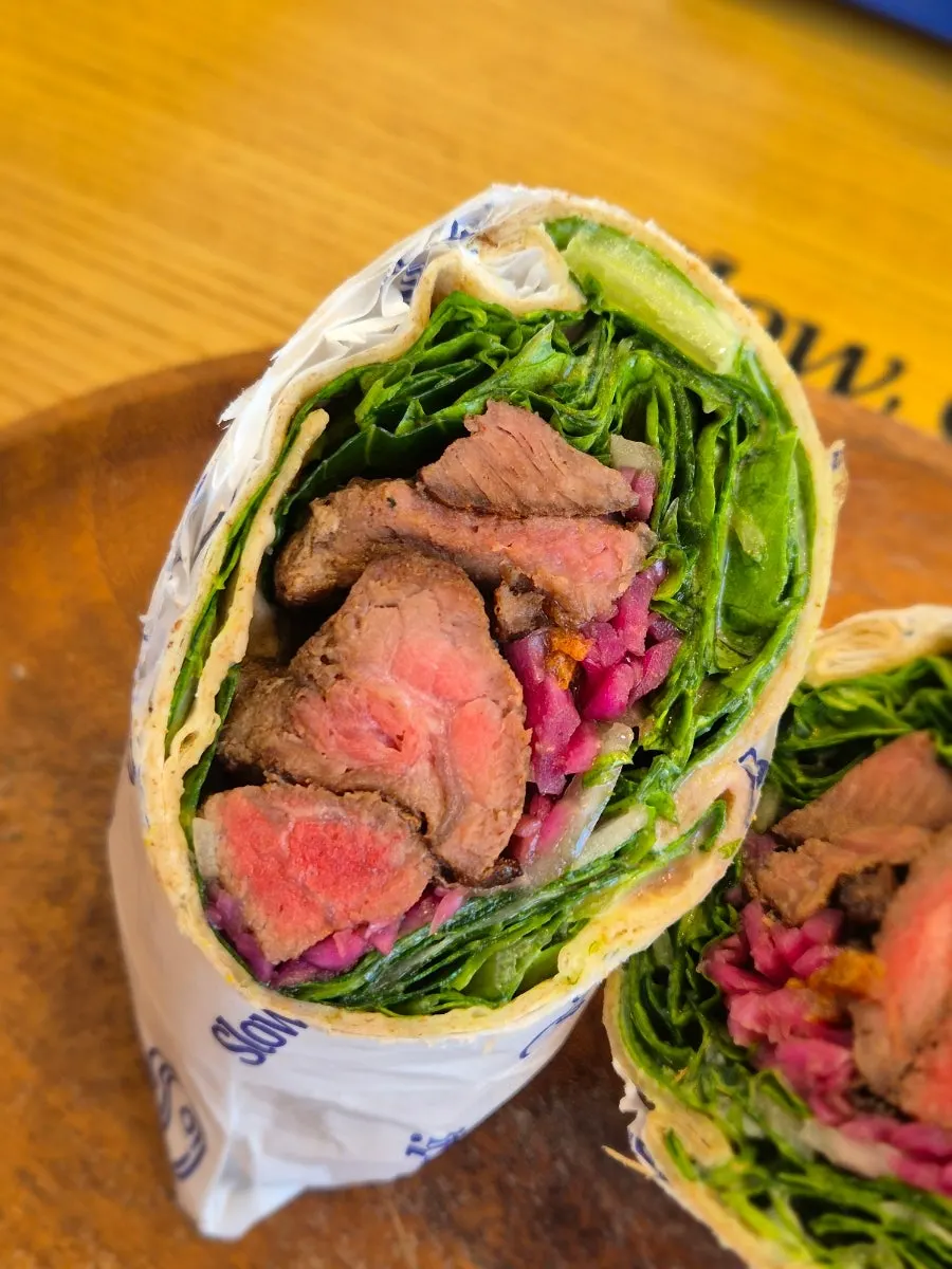Whole-wheat wrap filling with flat-iron steak