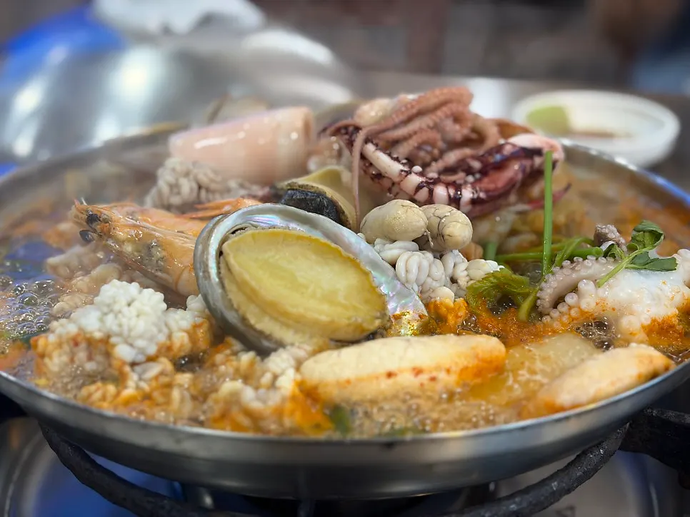 A pot of small seafood stew