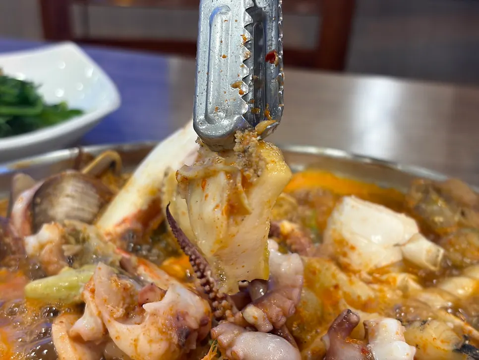 Octopus and squid in the seafood assortment