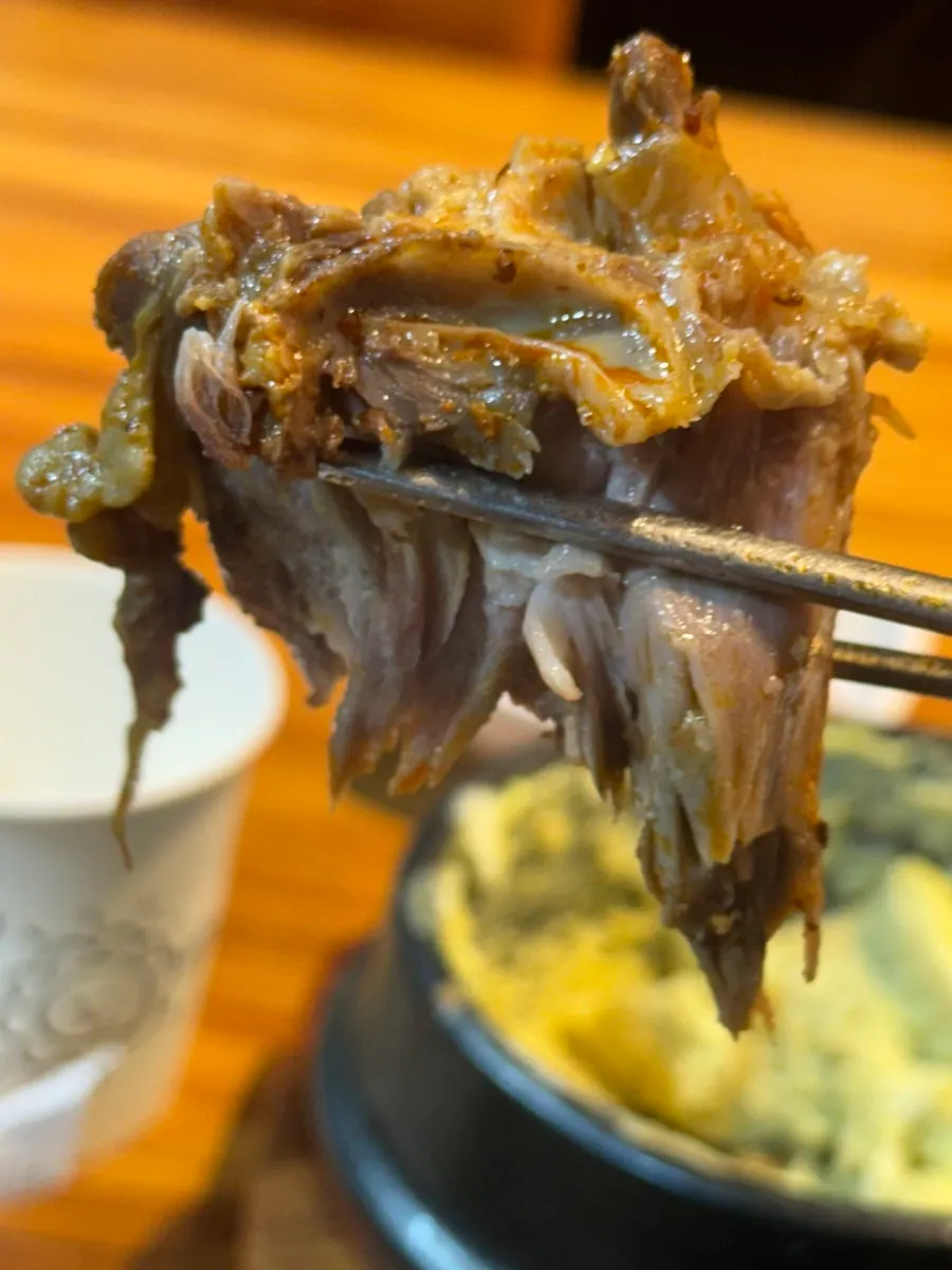 Large pork bones and meat in pork bone hangover soup