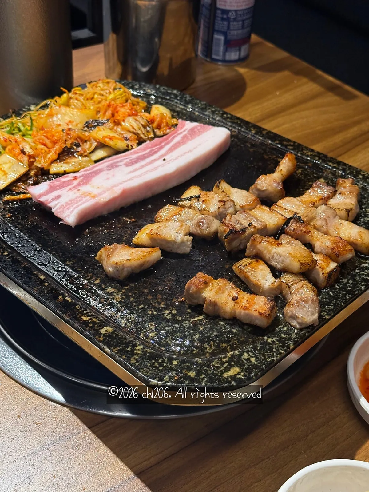 Pork belly grilling on the plate