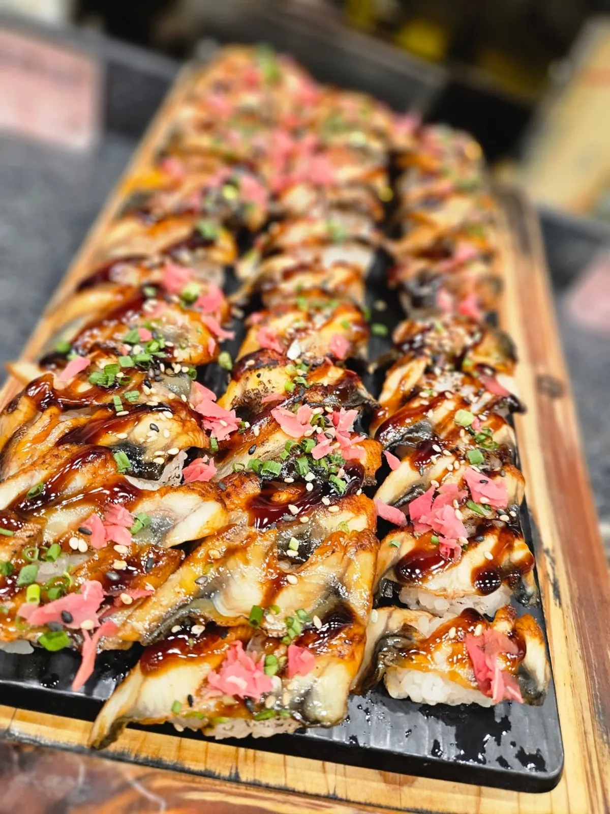 Buffet display corner with seasoned shrimp jang