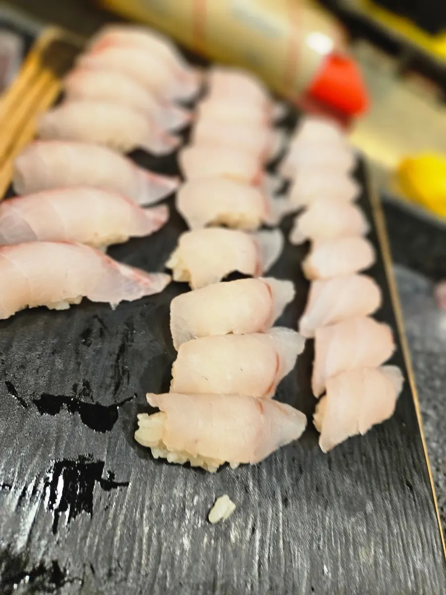Sushi buffet rolls display corner