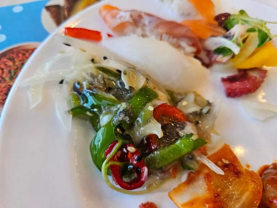 Plate with shrimp dishes