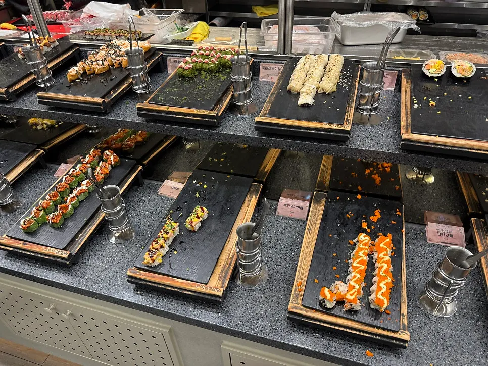 Sushi corner with a variety of rolls