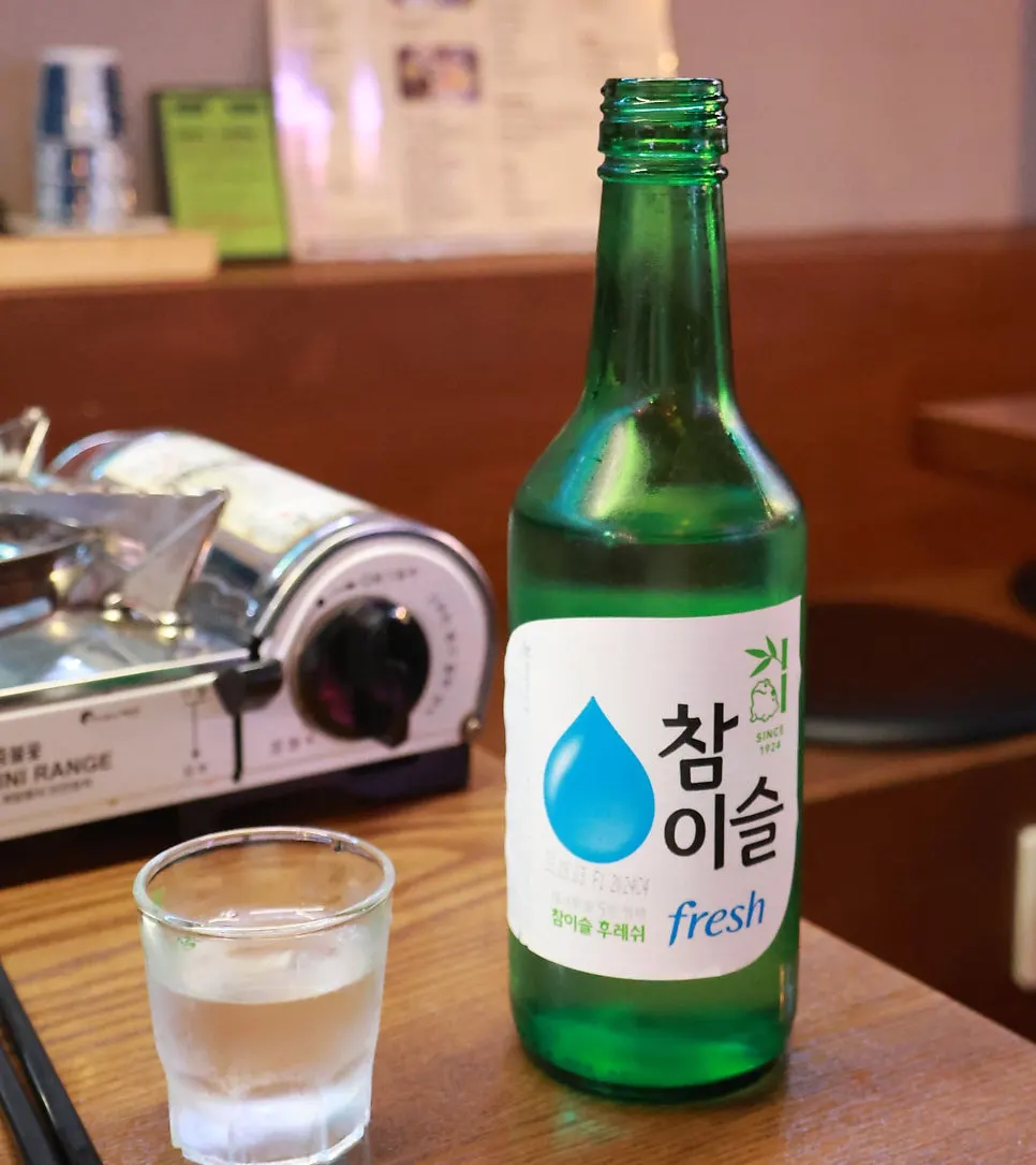 Drinking table with aged sashimi and soju