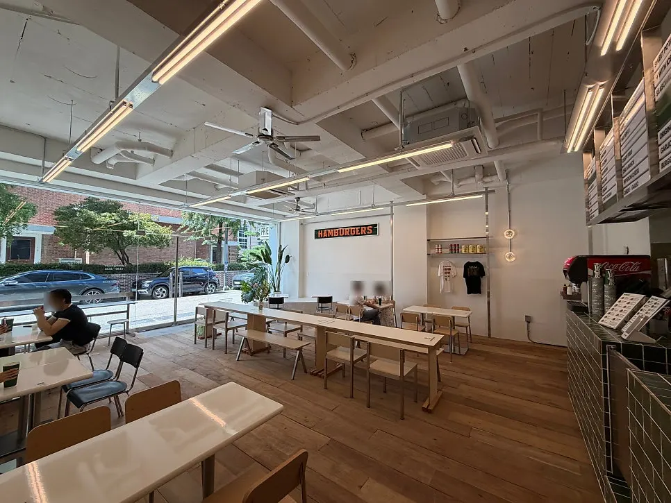 Spacious store with seating along the wall