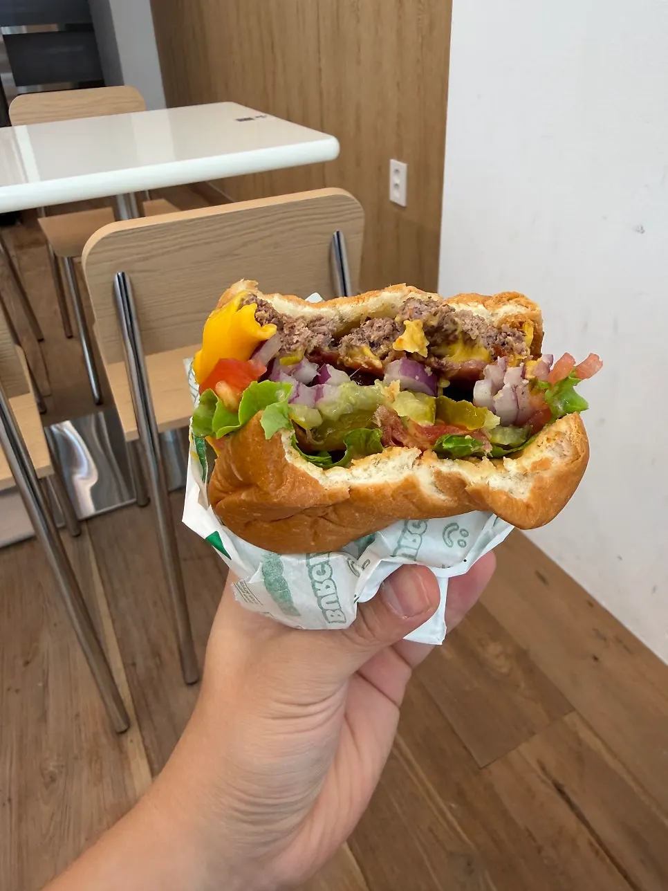 Cross-section and toppings of the Godfather burger