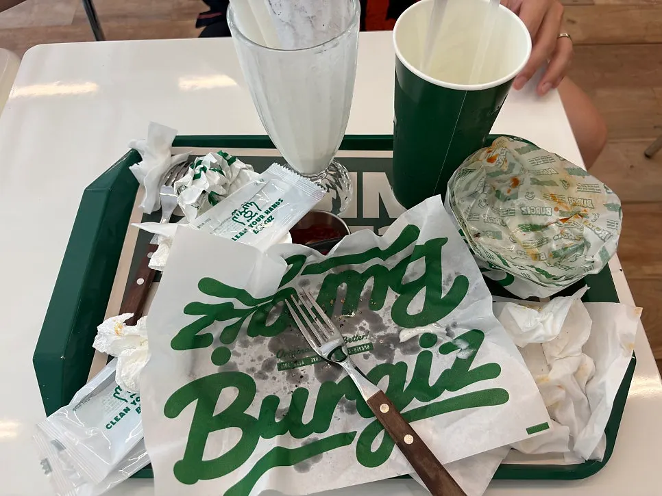 Tray left with only wrappers after the meal