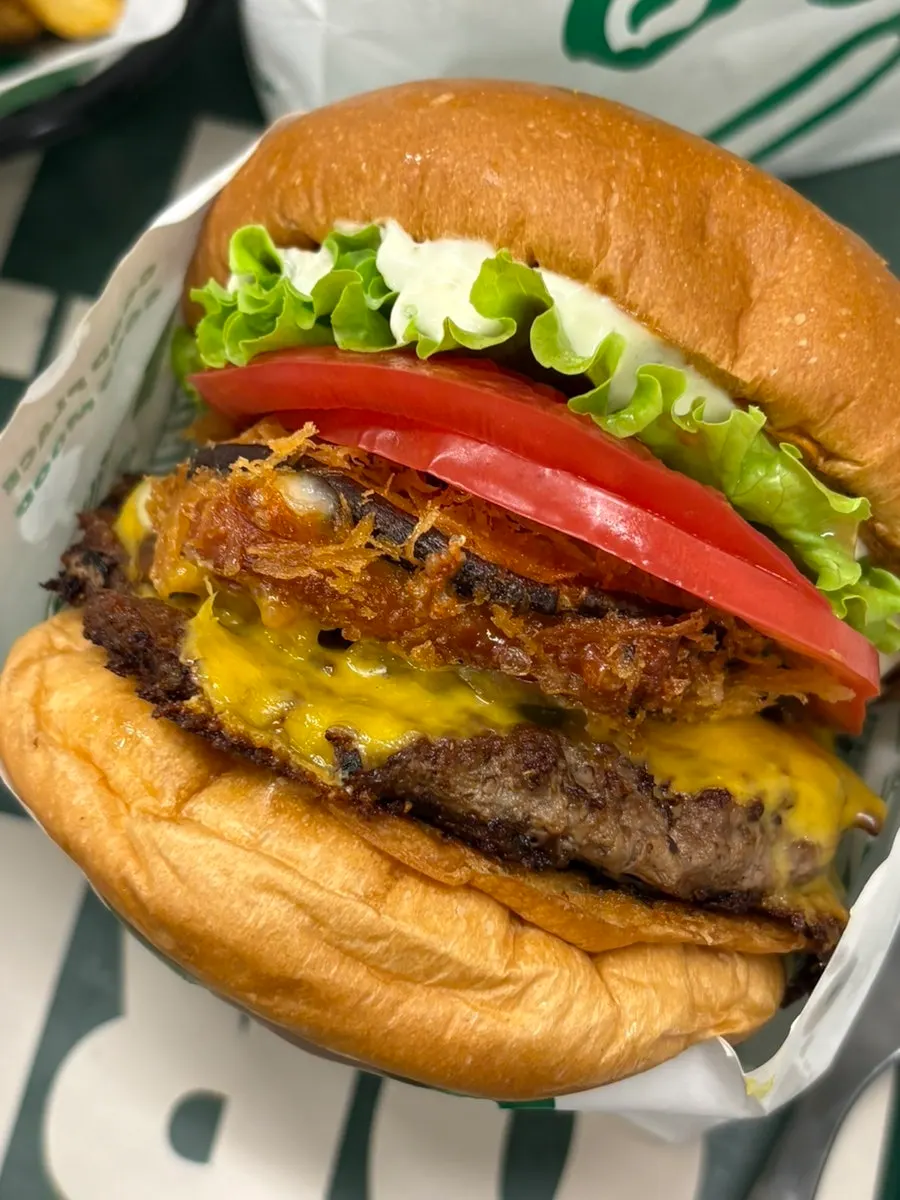 Mushroom burger topped with fried mushroom