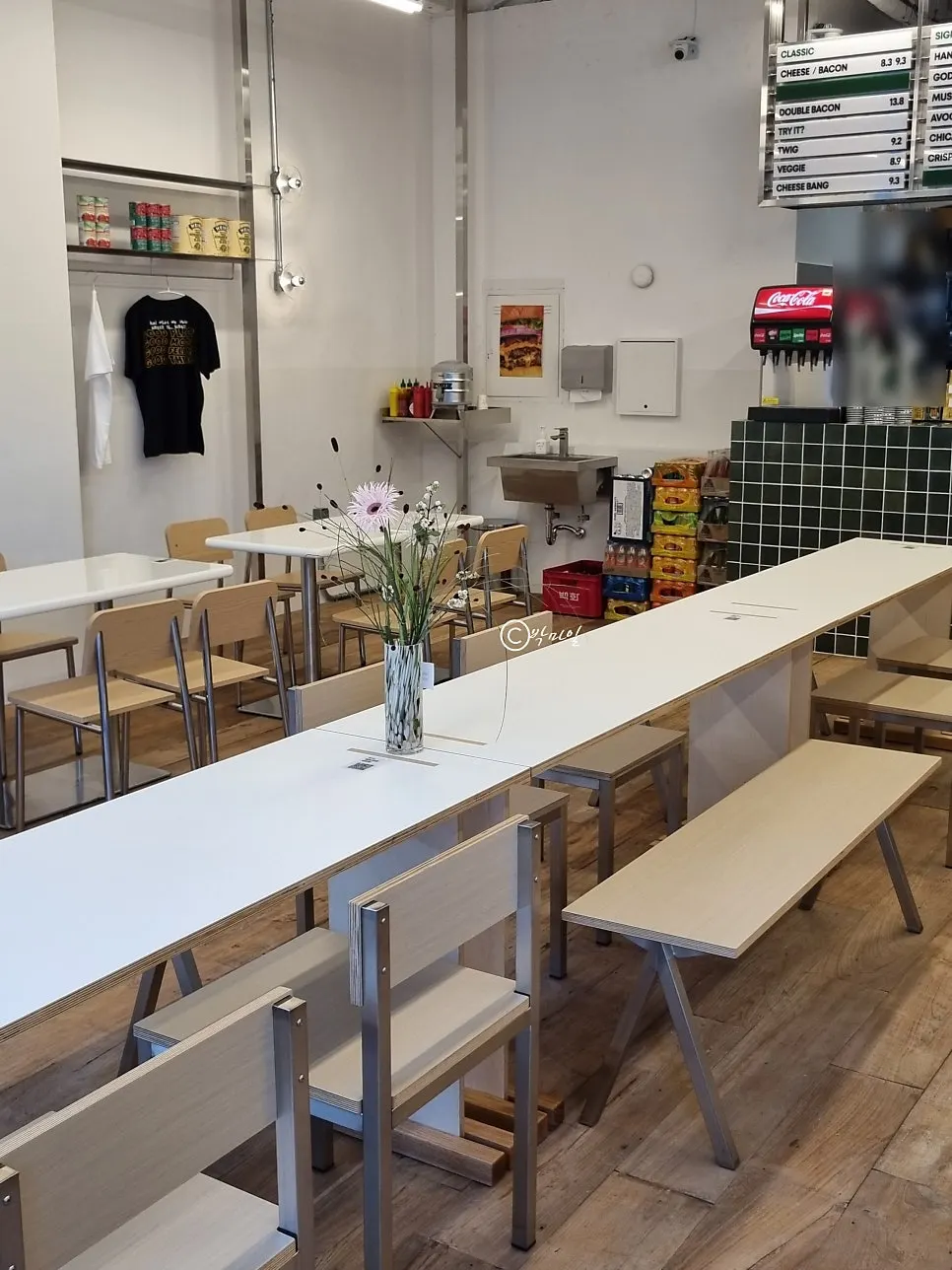 Seating area toward the back of the restaurant
